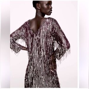 Zara sequin maroon loose fitting dress